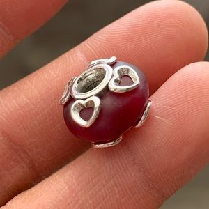 NWOT Frosted Red Murano Glass & Hearts Charm Sterling Silver 925